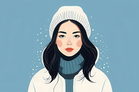 Beautiful girl in winter clothes. Vector illustration in retro style.の写真素材