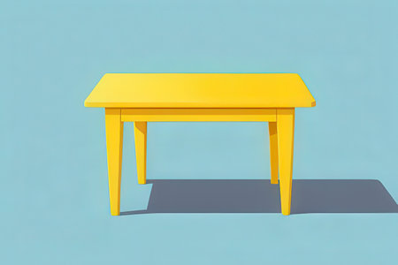 Yellow wooden table on blue background. Minimal style. 3d renderの写真素材