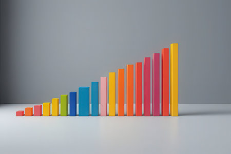 3d rendering of a row of multicolored books on a gray background