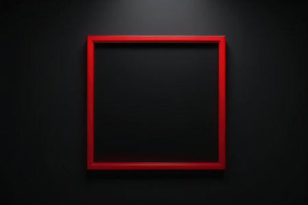 Blackboard with red frame on black wall. 3D rendering.の写真素材