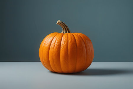 Pumpkin on blue background, 3d render. Halloween or Thanksgiving conceptの写真素材