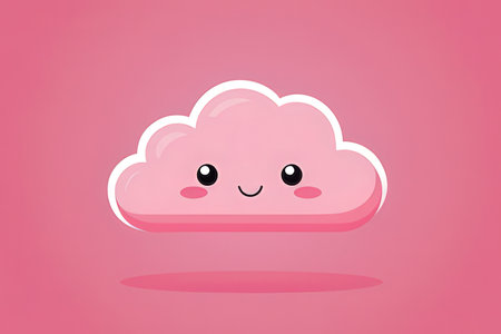 Cute kawaii cloud on pink background. Vector illustration.の写真素材