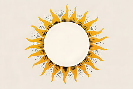 Sun with sunburst and sunburst on a white background. Vector illustration.