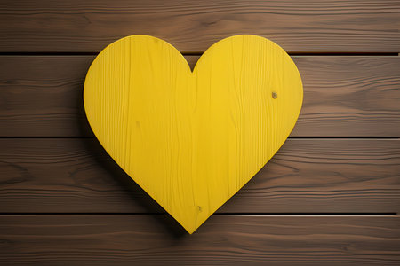 Yellow heart on a wooden background. Valentine's Day. Love.の写真素材