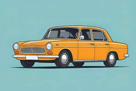 Retro car on a blue background. Vector illustration in retro style.の写真素材