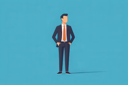 Businessman standing with hands in pockets. Vector illustration in flat styleの写真素材