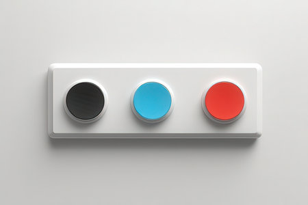 3d rendering of a white control panel with red and blue buttons
