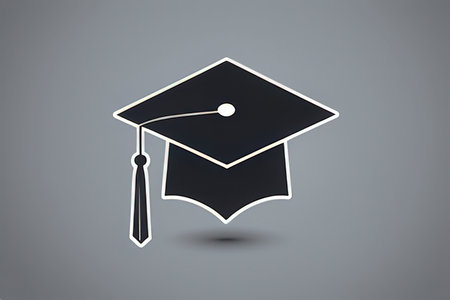 Graduation cap icon on gray background. Eps 10 vector file.の写真素材