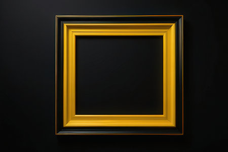 Picture frame on black wall, 3d rendering. Computer digital drawing.の写真素材