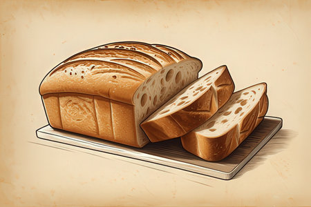 Sliced loaf of bread on a cutting board. Vector illustration.の写真素材
