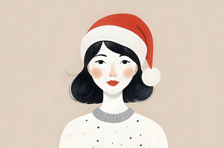 Portrait of a beautiful girl in a Santa hat. Vector illustration.の写真素材