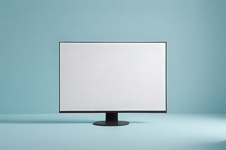Blank white screen monitor on blue background. 3D Renderingの写真素材