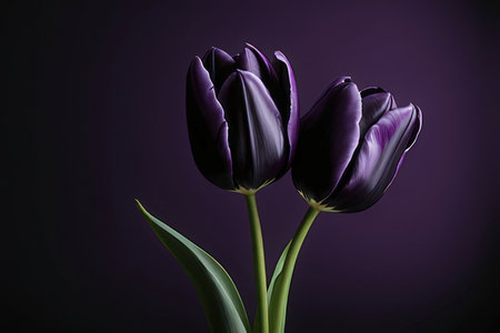purple tulips on a dark purple background. close-upの写真素材