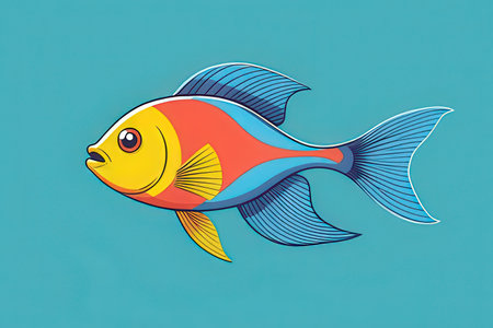 Cartoon fish on a blue background. Vector illustration of a fish.