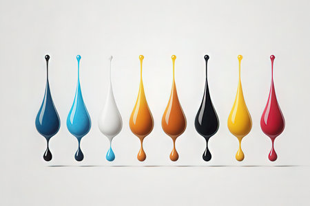 Illustration of a set of colorful paint drops in different colors.の写真素材
