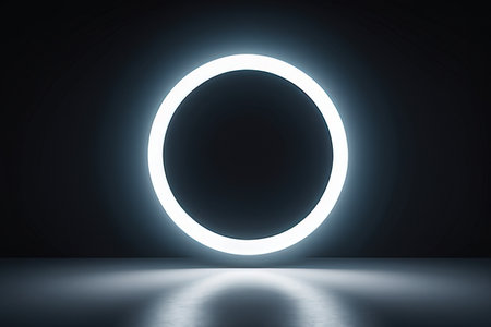 Abstract white circle on a black background. 3d rendering mock upの写真素材