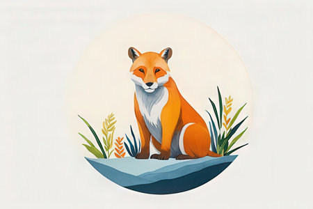 Cute fox sitting on the bank of the river. Vector illustration.の写真素材