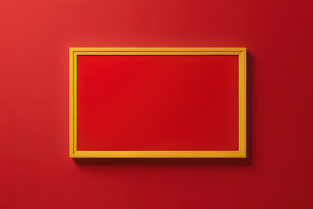Blank picture frame on red wall. Mock up, 3D Renderingの写真素材