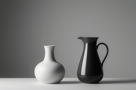 Black and white ceramic jug on a gray background. 3d renderingの写真素材