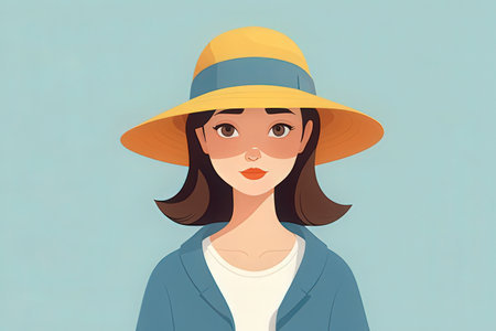 Portrait of a beautiful young woman in a hat. Vector illustrationの写真素材