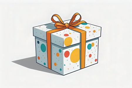 Illustration of a gift box with a bow on a white backgroundの写真素材