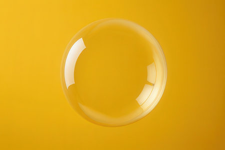 Transparent soap bubble on a yellow background. 3d illustration.の写真素材