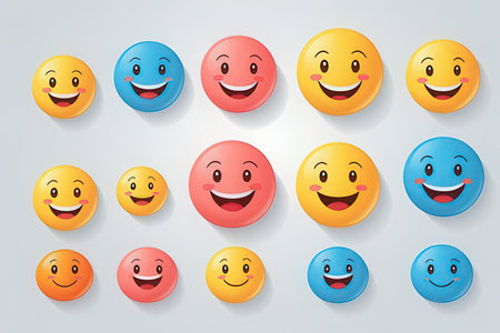 Set of smiley emoticons with different emotions. Vector illustration.の写真素材