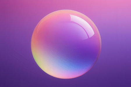 Colorful soap bubble on purple background. 3d render illustration.の写真素材