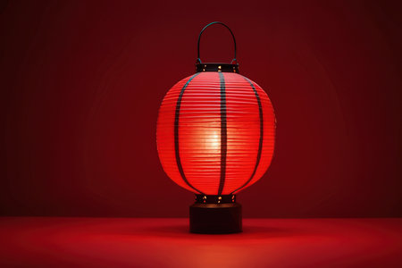Red Chinese paper lantern on red background. 3D Rendering.