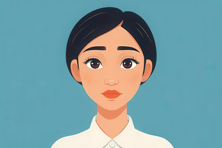 Vector illustration of a young woman in a white shirt and blue backgroundの写真素材