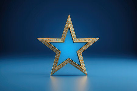 Golden star on a blue background. 3d rendering, 3d illustration.