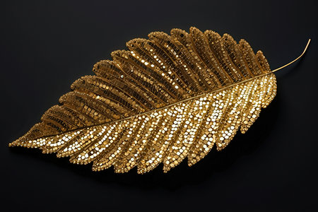 Gold leaf on a black background. 3d rendering, 3d illustration.
