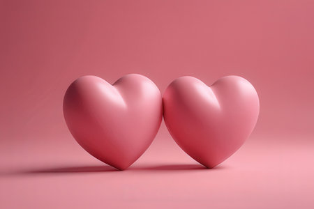 Two pink hearts on a pink background. 3d rendering, 3d illustration.の写真素材