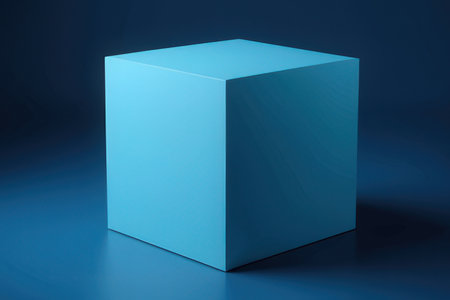 blue cube on blue background, 3d rendering, computer digital imageの写真素材