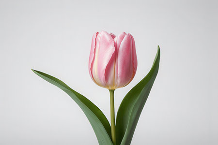 Pink tulip isolated on white background. Beautiful spring flowers. Studio shot.の写真素材
