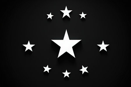 3d rendering of white stars on black background with copy space.