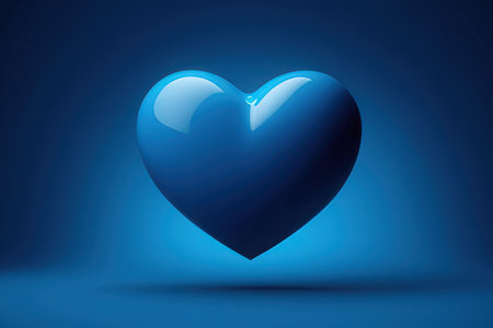 Blue heart on blue background. 3D illustration. Copy space.の写真素材