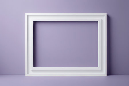 White picture frame on purple wall, 3d rendering. Computer digital drawing.