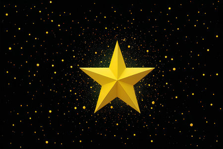 Golden star on a black background with sparkles. 3d rendering