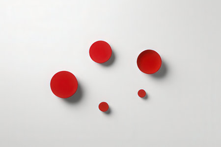 3d rendering of red paper circles on white background. Minimal concept.