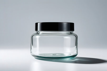 Empty glass jar with black lid on white background, 3d renderの写真素材