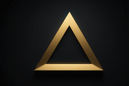 Golden pyramid on black background. 3D rendering. Computer digital drawing.の写真素材