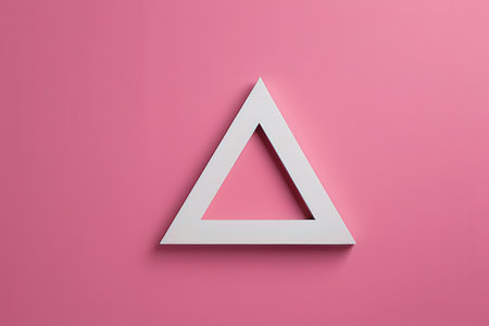 White triangle on pink background. Minimal concept. 3D Rendering