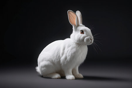 White rabbit on a black background, studio shot, close-upの写真素材