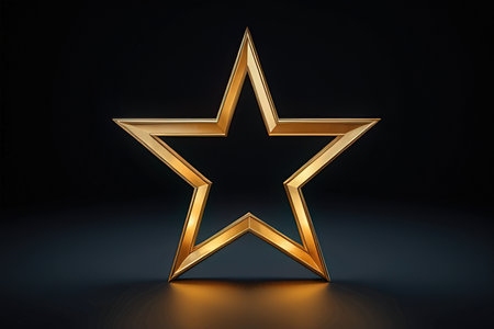 Golden star on dark background. 3D rendering. Golden star.の写真素材