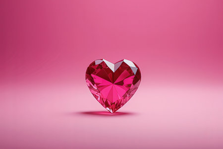 Red heart on pink background. Valentines day concept. 3D Renderingの写真素材