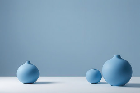 Blue ceramic vase on a blue background. 3d rendering.の写真素材