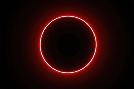 Neon circle with red light on black background. 3d renderingの写真素材