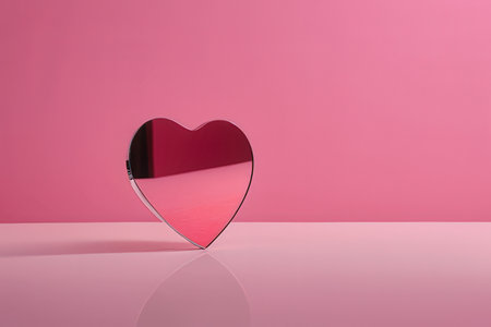 Red heart on a pink background. 3d rendering. Computer digital drawing.の写真素材