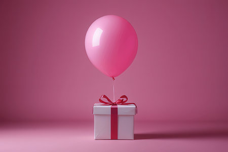 Pink balloon with gift box on a pink background. 3d renderingの写真素材